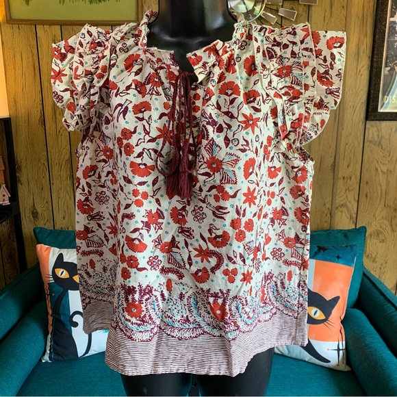 Kourt Boxy Abstract Floral Ruffle Blouse - Picture 6 of 14